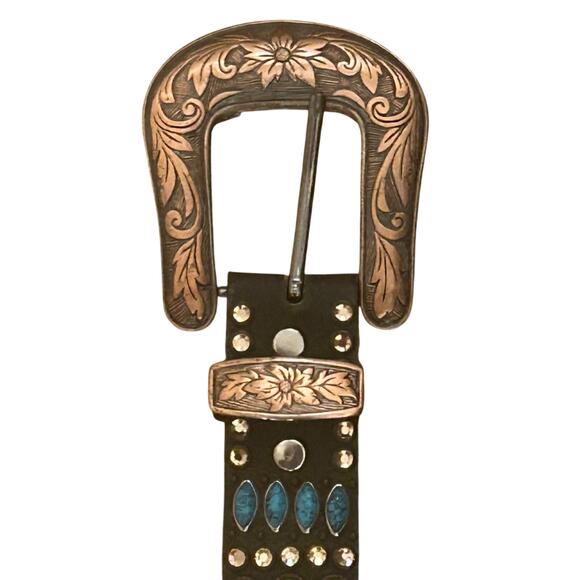 Kippy\'s Brown Leather Jeweled Belt fits Waist size 32-36\